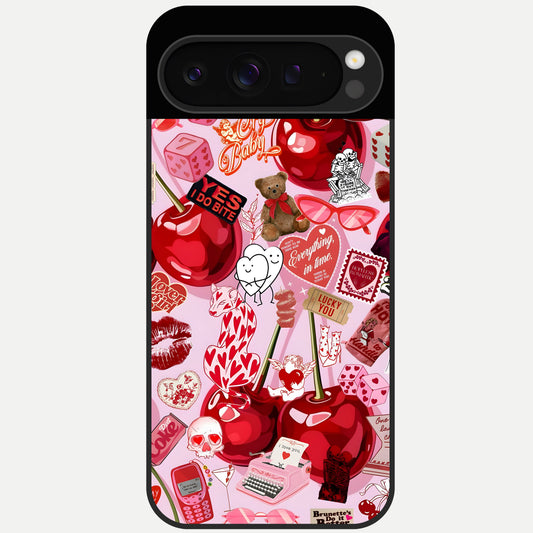 Sweet Cherry Chaos Glass Case For Google Pixel 9 Pro back cover – full design glossy printed glass finish