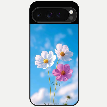  Tripple Flowers With Sky Glass Case For Google Pixel 9 Pro back cover – full design glossy printed glass finish