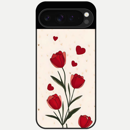  Tulip With Heart Glass Case For Google Pixel 9 Pro back cover – full design glossy printed glass finish