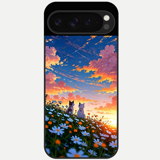  Two Cats Friends Glass Case For Google Pixel 9 Pro back cover – full design glossy printed glass finish