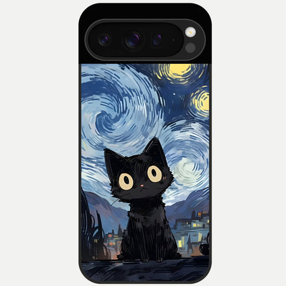  Van Gogh Cat Glass Case For Google Pixel 9 Pro back cover – full design glossy printed glass finish
