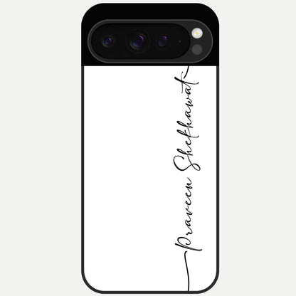  White Tune Custom Name Glass Case For Google Pixel 9 Pro back cover – personalized glossy printed glass finish