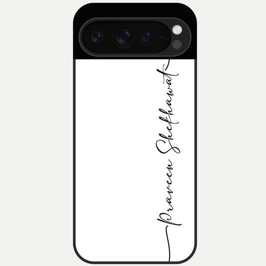  White Tune Custom Name Glass Case For Google Pixel 9 Pro back cover – personalized glossy printed glass finish