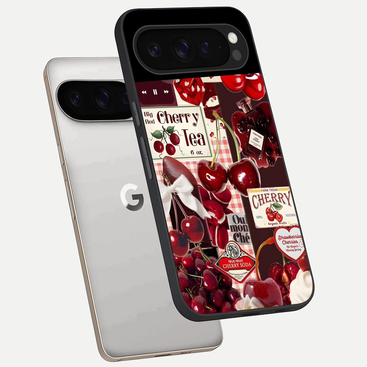  Aesthetic Cherry Tea phone case For Google Pixel 9 Pro showing premium glass back cover with detailed artwork