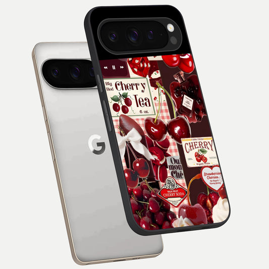  Aesthetic Cherry Tea phone case For Google Pixel 9 Pro showing premium glass back cover with detailed artwork