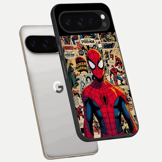  Aesthetic Spider phone case For Google Pixel 9 Pro showing premium glass back cover with detailed artwork