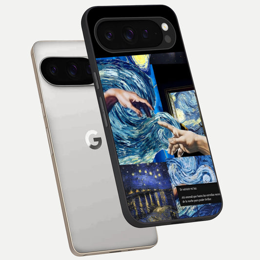  Aesthetic Vando Hands phone case For Google Pixel 9 Pro showing premium glass back cover with detailed artwork