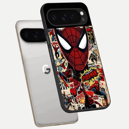  Aesthetic Wonder Spider phone case For Google Pixel 9 Pro showing premium glass back cover with detailed artwork