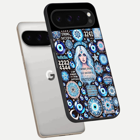  Angel Aura Shield phone case For Google Pixel 9 Pro showing premium glass back cover with detailed artwork
