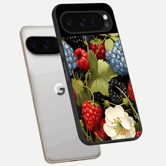  Berry Bloom Charm phone case For Google Pixel 9 Pro showing premium glass back cover with detailed artwork