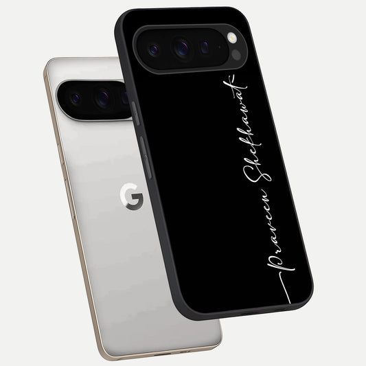  Black Tune Custom Name phone case For Google Pixel 9 Pro showing premium glass back cover with detailed artwork