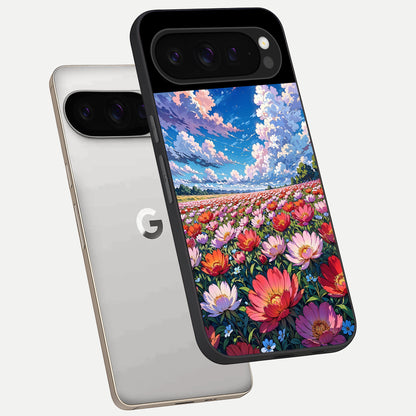  Blossom Sky Field phone case For Google Pixel 9 Pro showing premium glass back cover with detailed artwork