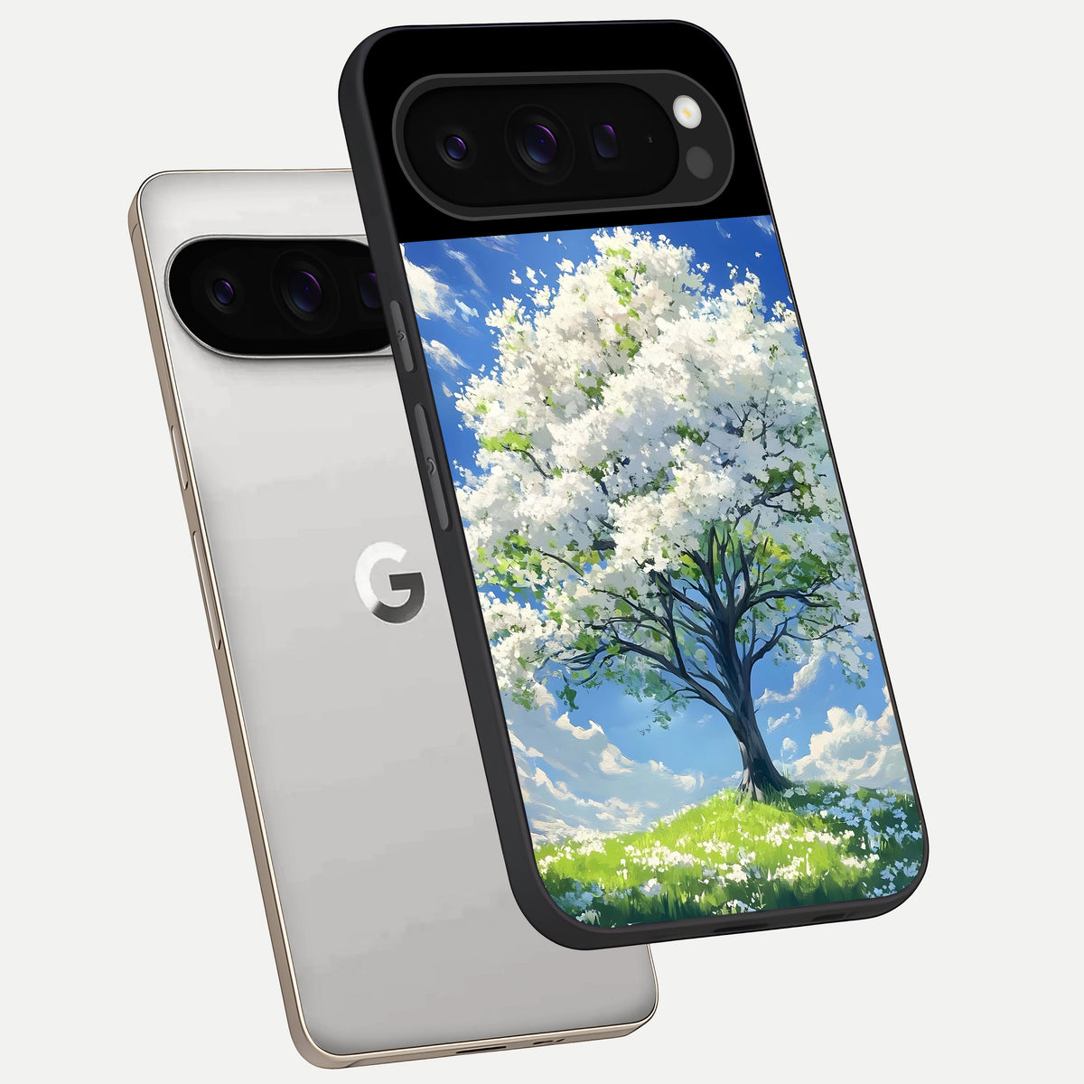  Blossom Sky Serenity phone case For Google Pixel 9 Pro showing premium glass back cover with detailed artwork