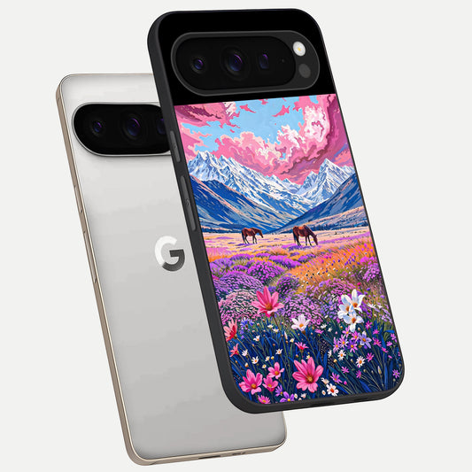  Blossom Valley Dream phone case For Google Pixel 9 Pro showing premium glass back cover with detailed artwork