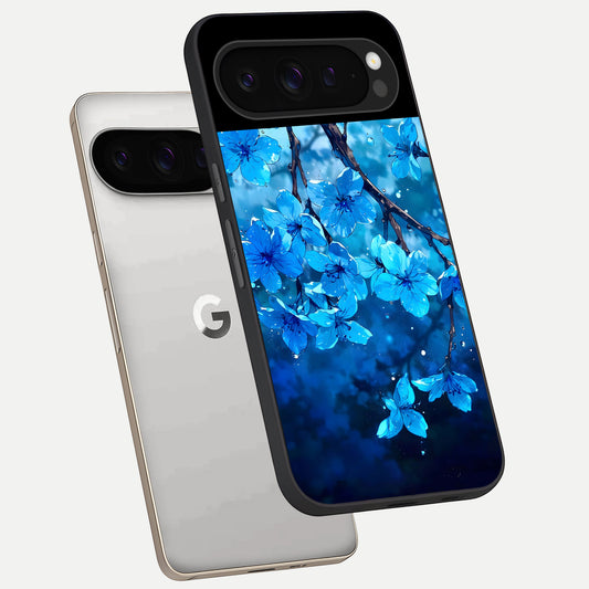  Blue Blossoms Branch phone case For Google Pixel 9 Pro showing premium glass back cover with detailed artwork