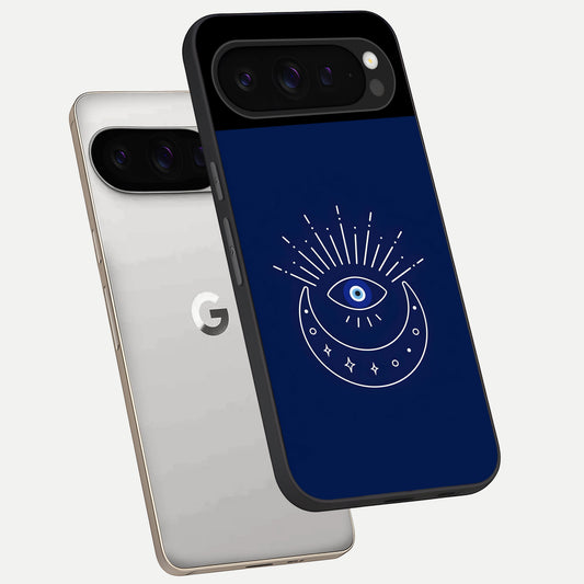  Blue Evil Eye phone case For Google Pixel 9 Pro showing premium glass back cover with detailed artwork