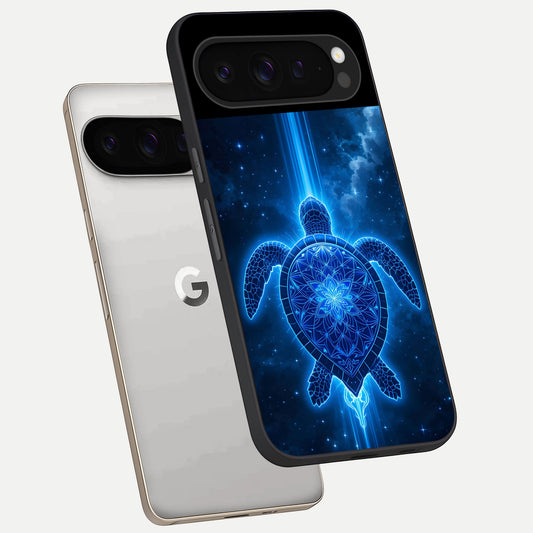  Blue Galaxy Turtle phone case For Google Pixel 9 Pro showing premium glass back cover with detailed artwork