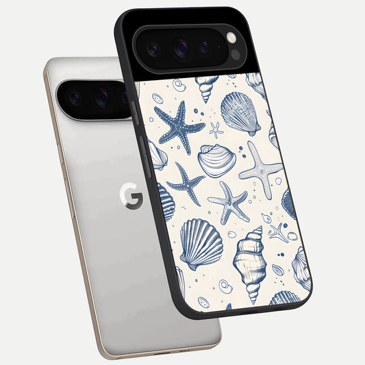  Blue Ocean Outline phone case For Google Pixel 9 Pro showing premium glass back cover with detailed artwork