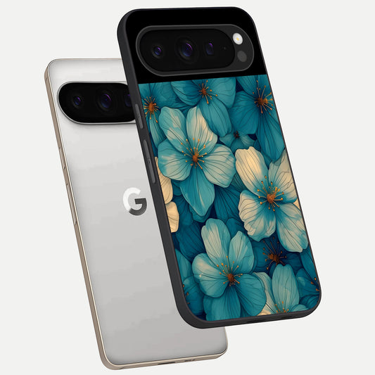  Blue Shade Floral phone case For Google Pixel 9 Pro showing premium glass back cover with detailed artwork