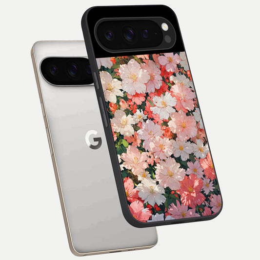  Blush Bloom Field phone case For Google Pixel 9 Pro showing premium glass back cover with detailed artwork