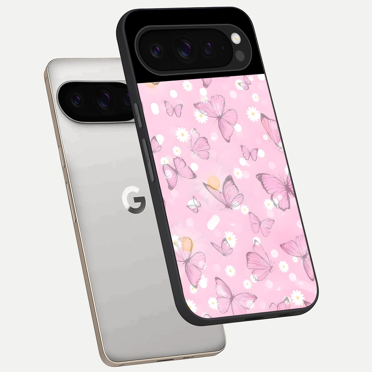  Blush Butterfly Garden phone case For Google Pixel 9 Pro showing premium glass back cover with detailed artwork