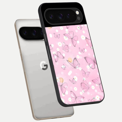  Blush Butterfly Garden phone case For Google Pixel 9 Pro showing premium glass back cover with detailed artwork