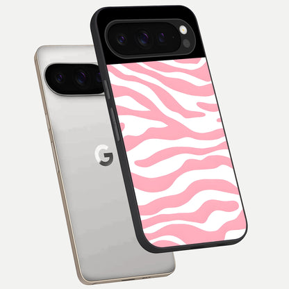  Blush Zebra Flow phone case For Google Pixel 9 Pro showing premium glass back cover with detailed artwork