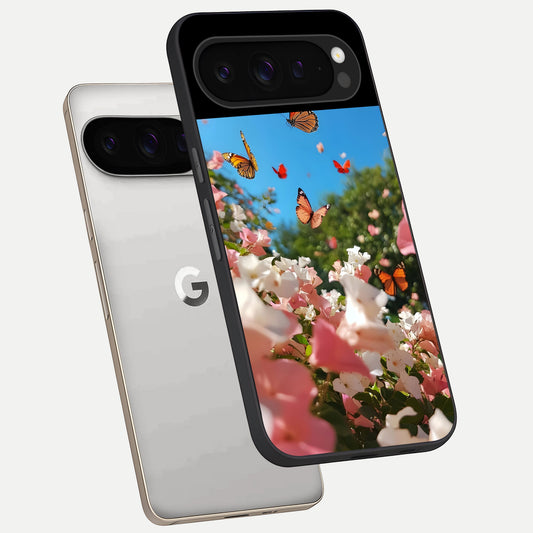  Butterflies In Bloom Sky phone case For Google Pixel 9 Pro showing premium glass back cover with detailed artwork