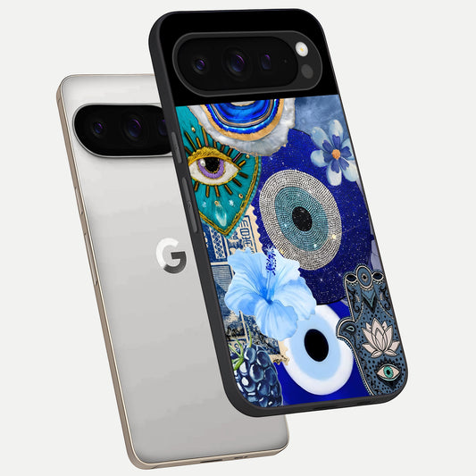  Celestial Blue Vision phone case For Google Pixel 9 Pro showing premium glass back cover with detailed artwork