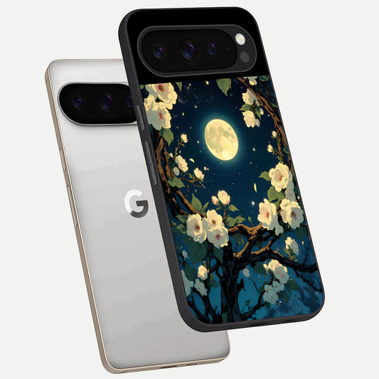  Celestial Moon And Flower phone case For Google Pixel 9 Pro showing premium glass back cover with detailed artwork
