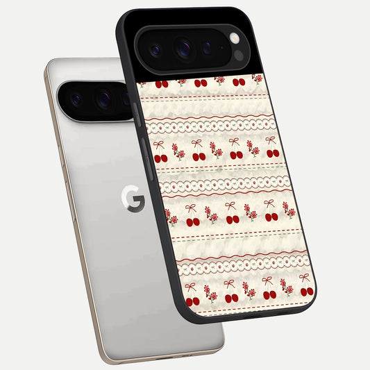  Cherry Bloom Charm phone case For Google Pixel 9 Pro showing premium glass back cover with detailed artwork