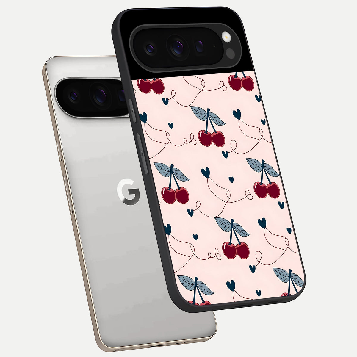  Cherry Heart Line phone case For Google Pixel 9 Pro showing premium glass back cover with detailed artwork