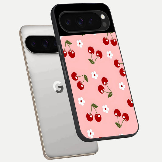  Cherry Love Mood phone case For Google Pixel 9 Pro showing premium glass back cover with detailed artwork