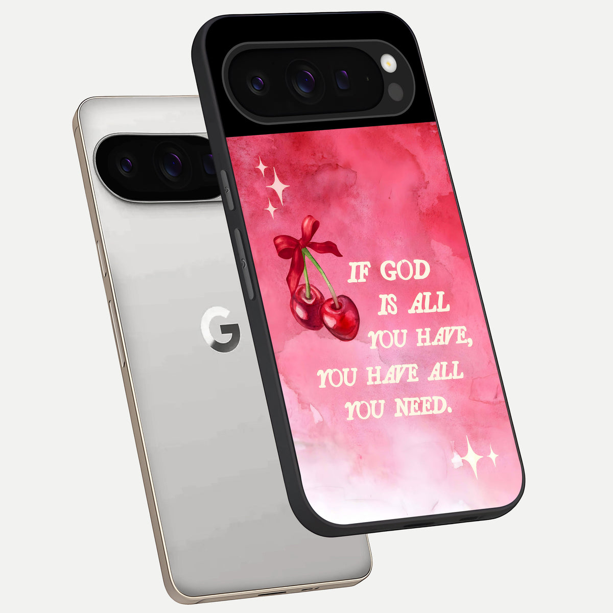  Cherry Quote phone case For Google Pixel 9 Pro showing premium glass back cover with detailed artwork