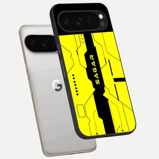  Circuit CYBERPUNK Custom Name phone case For Google Pixel 9 Pro showing premium glass back cover with detailed artwork