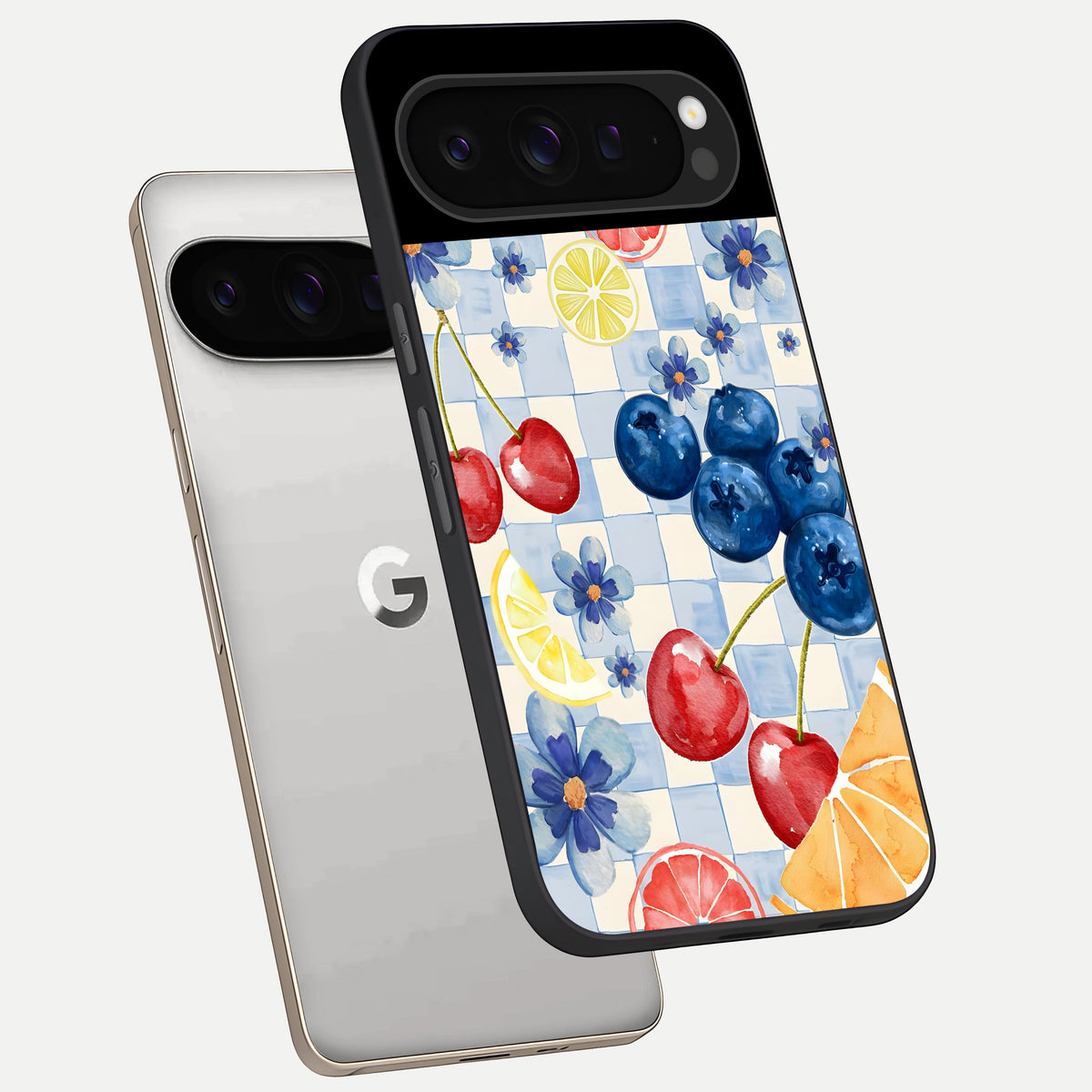  Citrus Bloom Joy phone case For Google Pixel 9 Pro showing premium glass back cover with detailed artwork