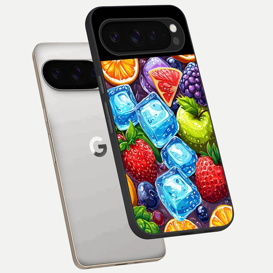 Colorful Fruits with Ice phone case For Google Pixel 9 Pro showing premium glass back cover with detailed artwork