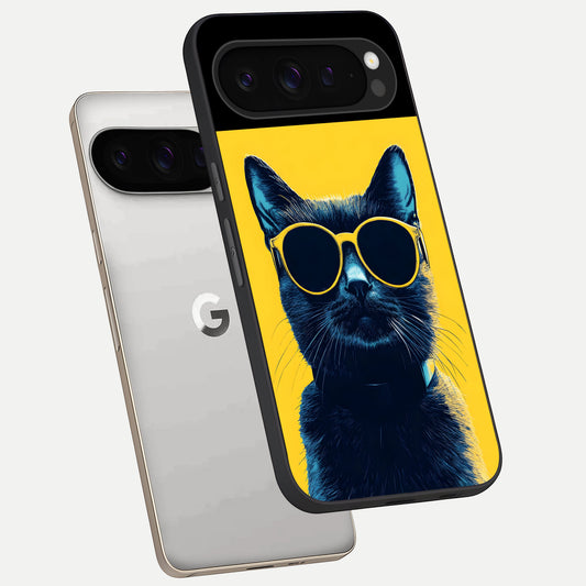  Cool Cat Vibes phone case For Google Pixel 9 Pro showing premium glass back cover with detailed artwork