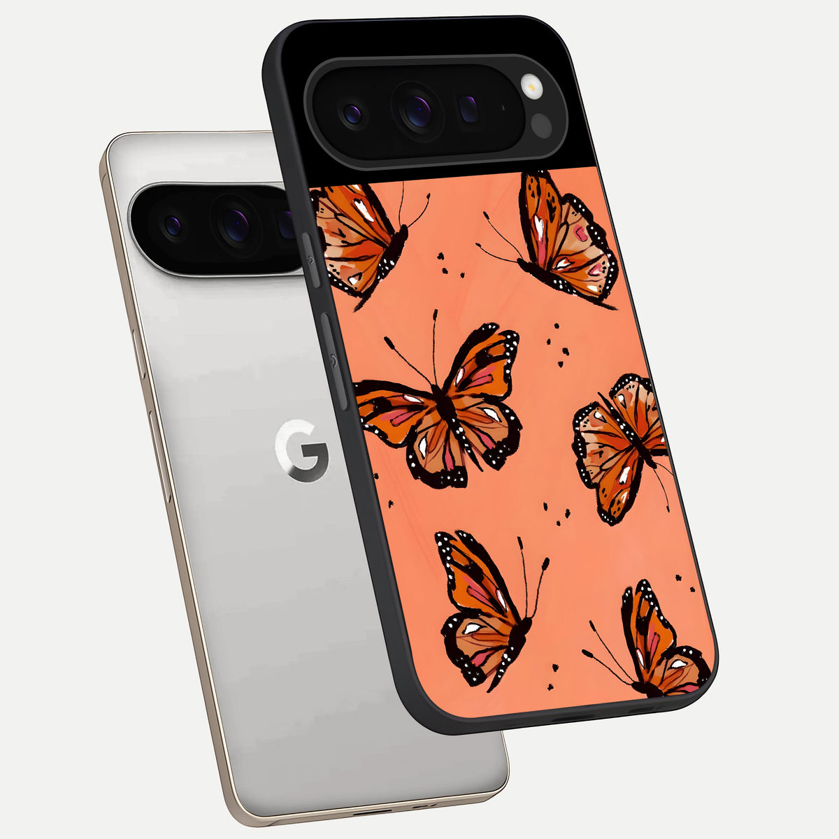  Coral Wing Butterfly phone case For Google Pixel 9 Pro showing premium glass back cover with detailed artwork