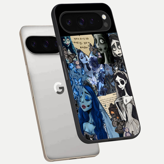  Corpse Bride Posters phone case For Google Pixel 9 Pro showing premium glass back cover with detailed artwork