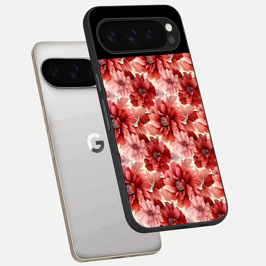  Crimson Love Petals phone case For Google Pixel 9 Pro showing premium glass back cover with detailed artwork