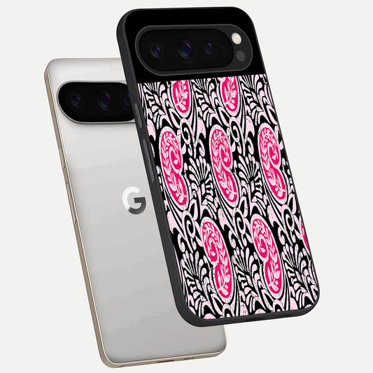  Crimson Paisley Charm phone case For Google Pixel 9 Pro showing premium glass back cover with detailed artwork