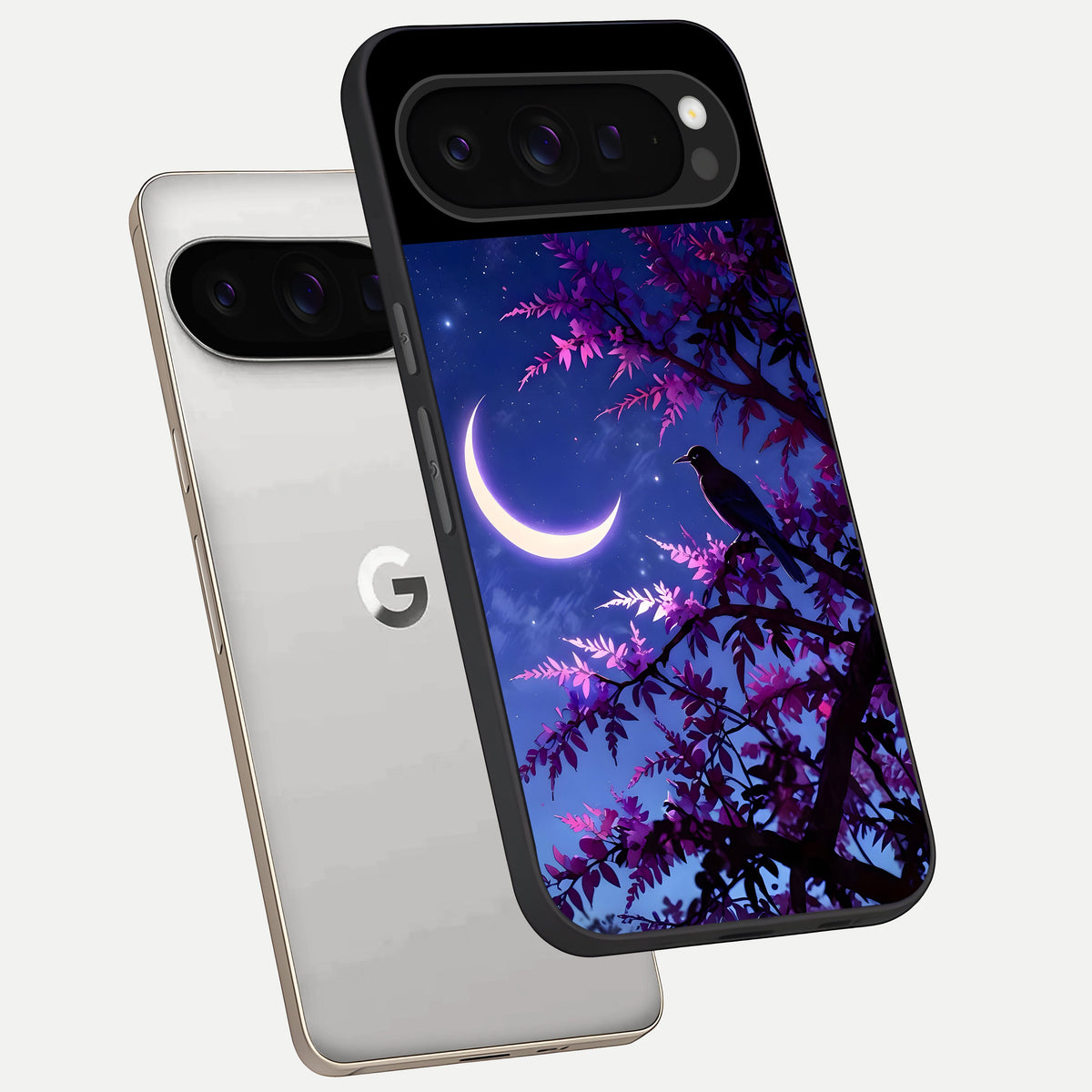  Crow And Moon Scenery phone case For Google Pixel 9 Pro showing premium glass back cover with detailed artwork