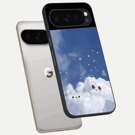  Cute Blossom Cloud phone case For Google Pixel 9 Pro showing premium glass back cover with detailed artwork