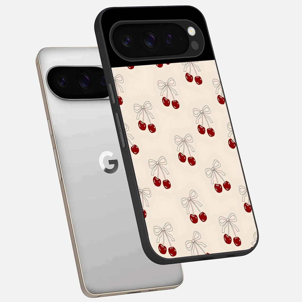 Cute Cherry Pattern phone case For Google Pixel 9 Pro showing premium glass back cover with detailed artwork