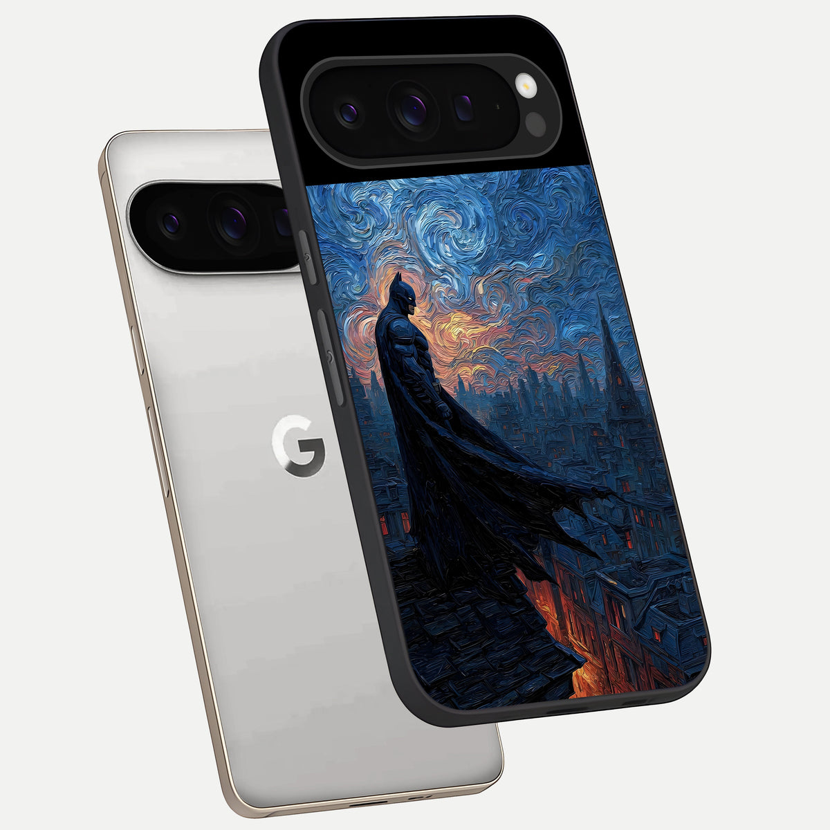  Dark Knight Dusk phone case For Google Pixel 9 Pro showing premium glass back cover with detailed artwork