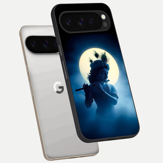 Divine Moon Flute phone case For Google Pixel 9 Pro showing premium glass back cover with detailed artwork
