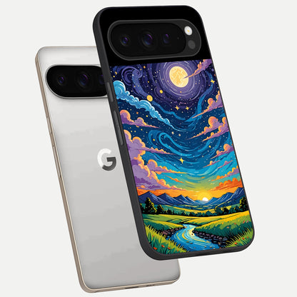  Dreamy Night Landscape phone case For Google Pixel 9 Pro showing premium glass back cover with detailed artwork