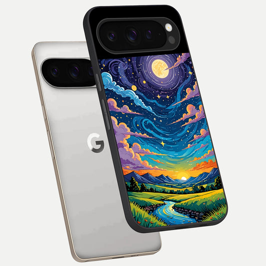  Dreamy Night Landscape phone case For Google Pixel 9 Pro showing premium glass back cover with detailed artwork