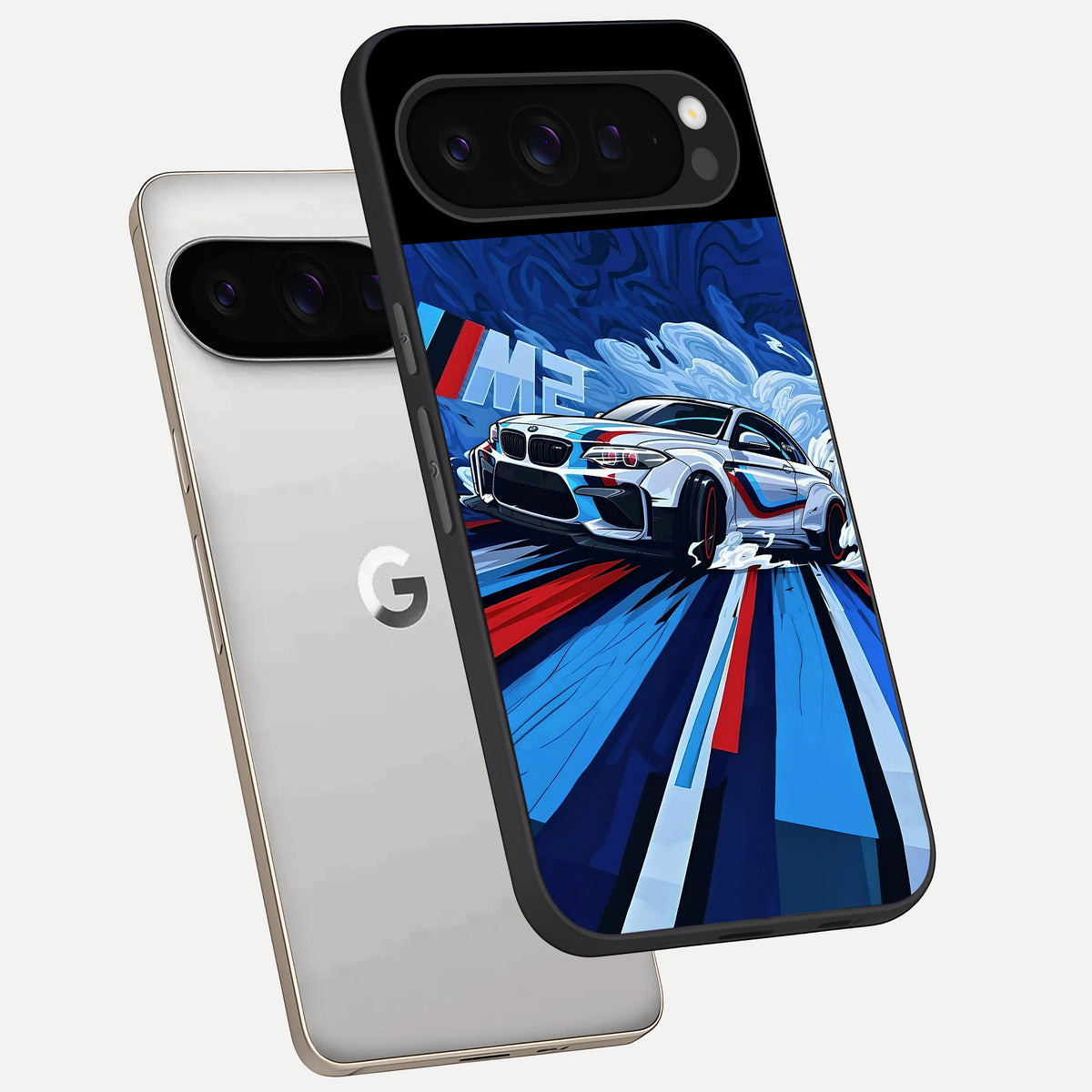  Drift Power Rush phone case For Google Pixel 9 Pro showing premium glass back cover with detailed artwork